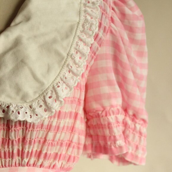 Vintage 1960s 1970s Dress, Pink and White Gingham Maxidress withBbig Lace Collar - Picture 4 of 14